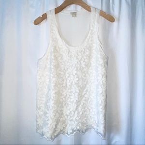 NWOT J. Crew White Floral Lace Racerback Tank Top